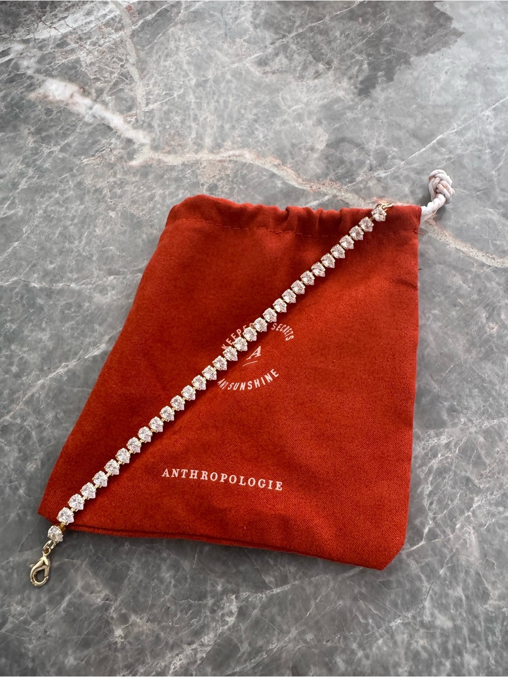 Anthropologie Clear Crystal Tennis Bracelet - Gold Tone